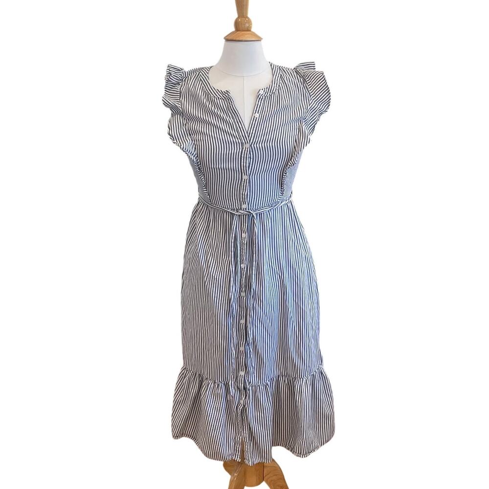 Old Navy Cotton Navy Blue, Stripe Flutter Sleeve Shirt Dress, Casual, Cottage S
